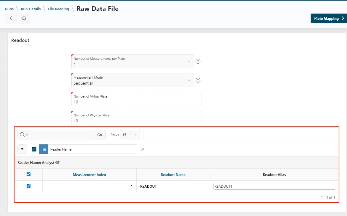 Rename or select a readout