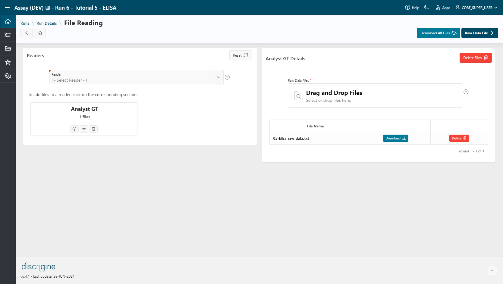 File Reading step : Select a Reader and upload file(s)