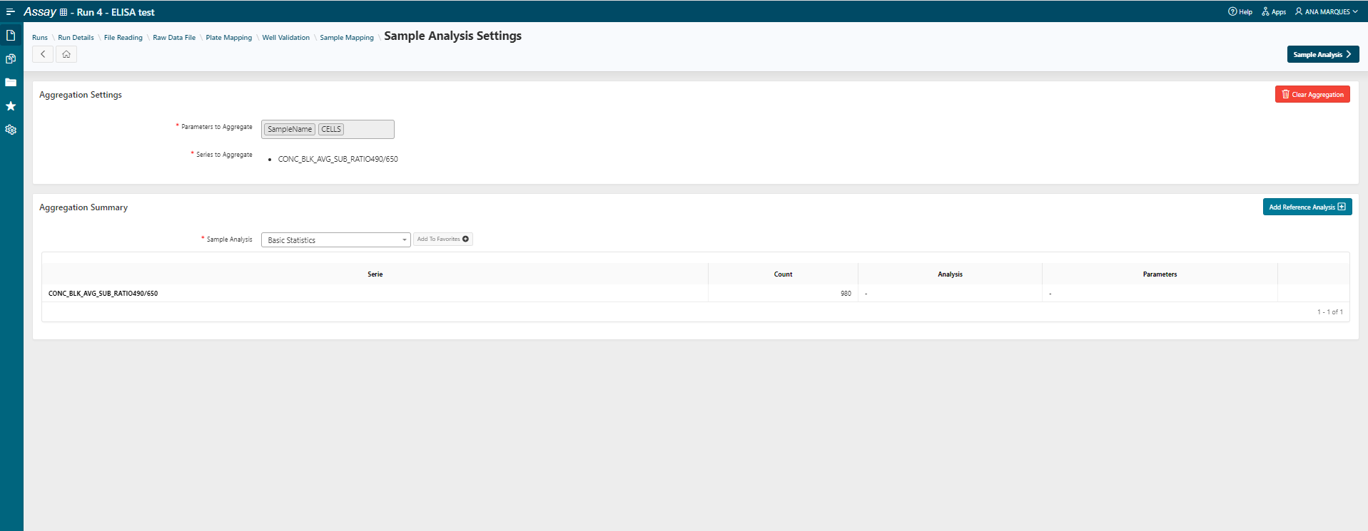 Sample analysis settings
