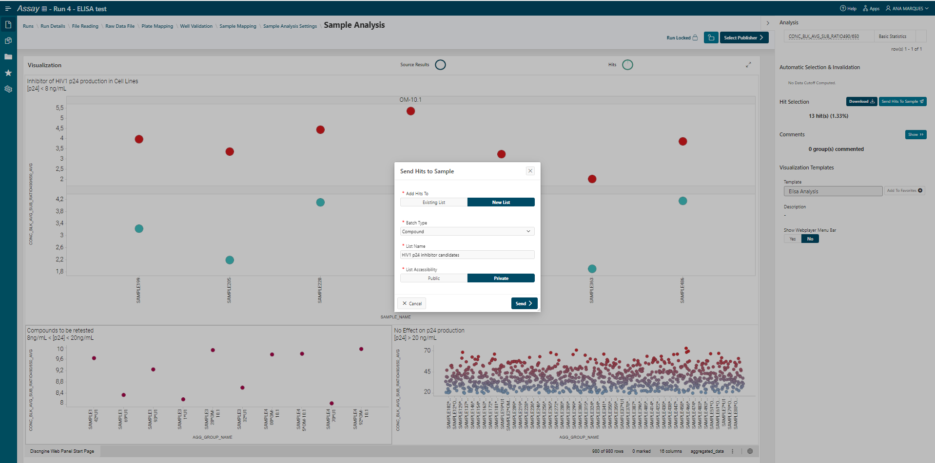 Sample analysis results-hit selection