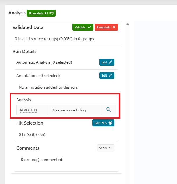Open analysis parameter update modal