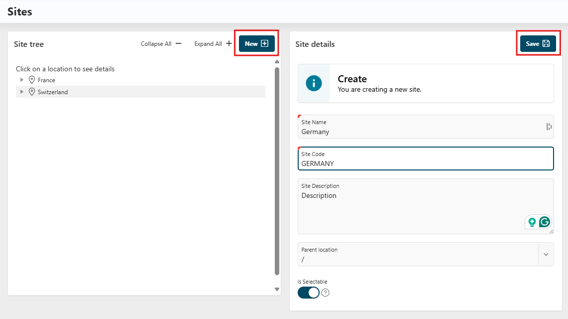 Create a new site