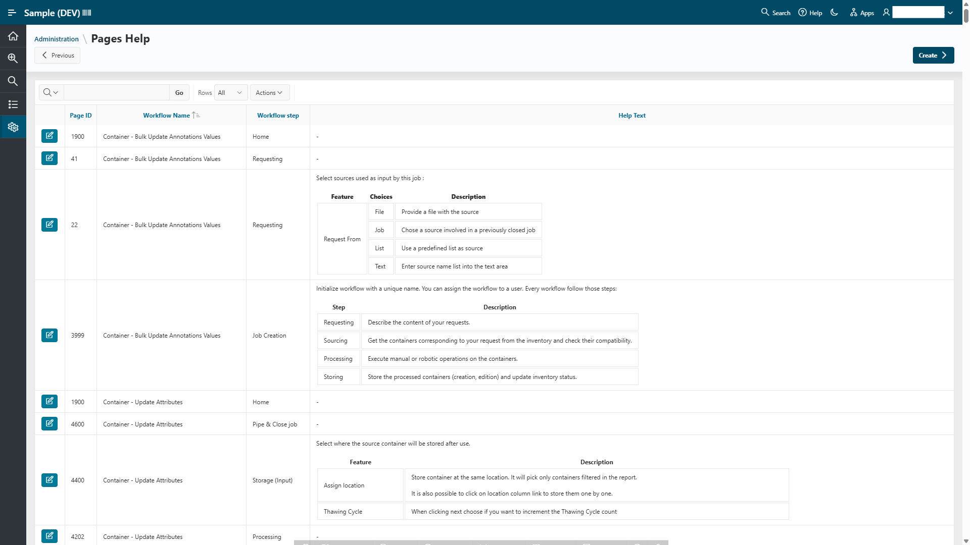 Screenshot of Pages Help Administration Pages Help Administration