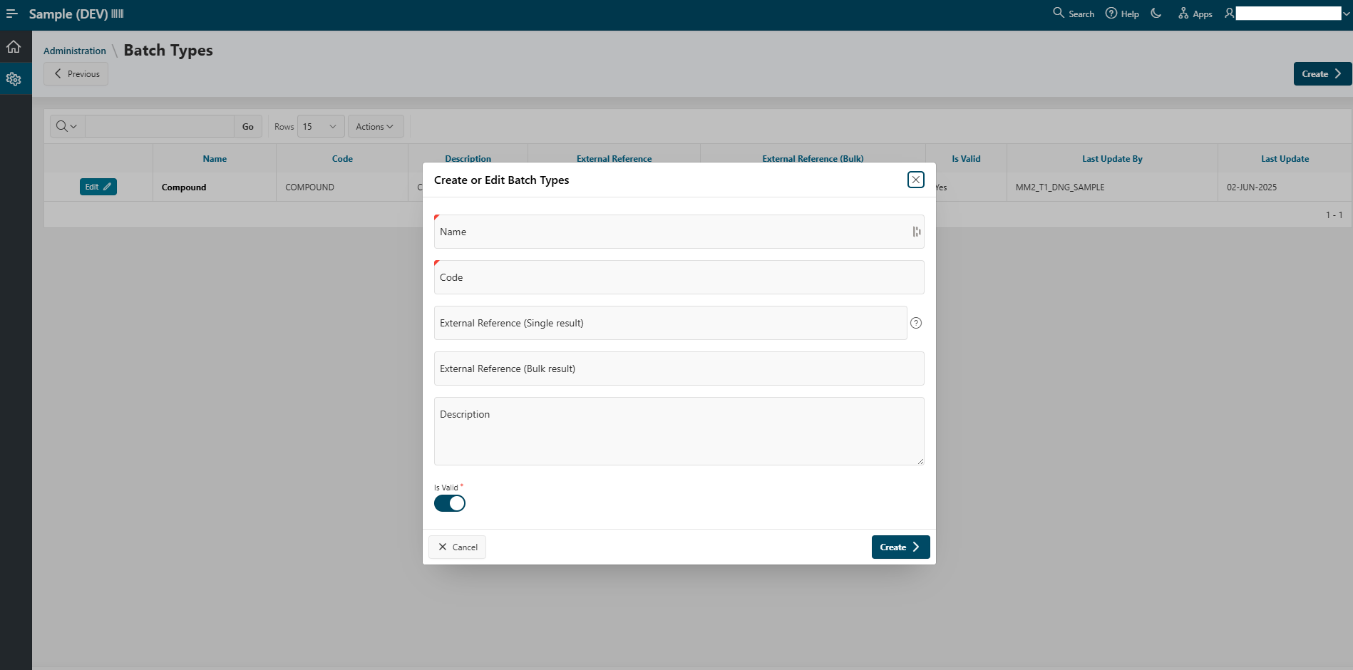 Batch Types Administration