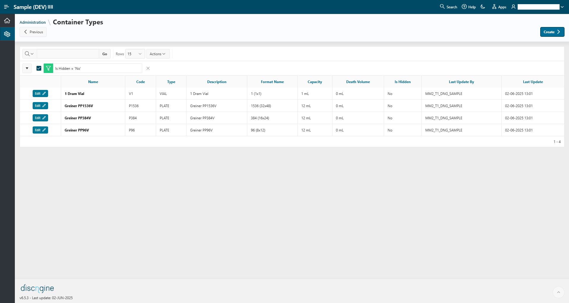 Container Types Management