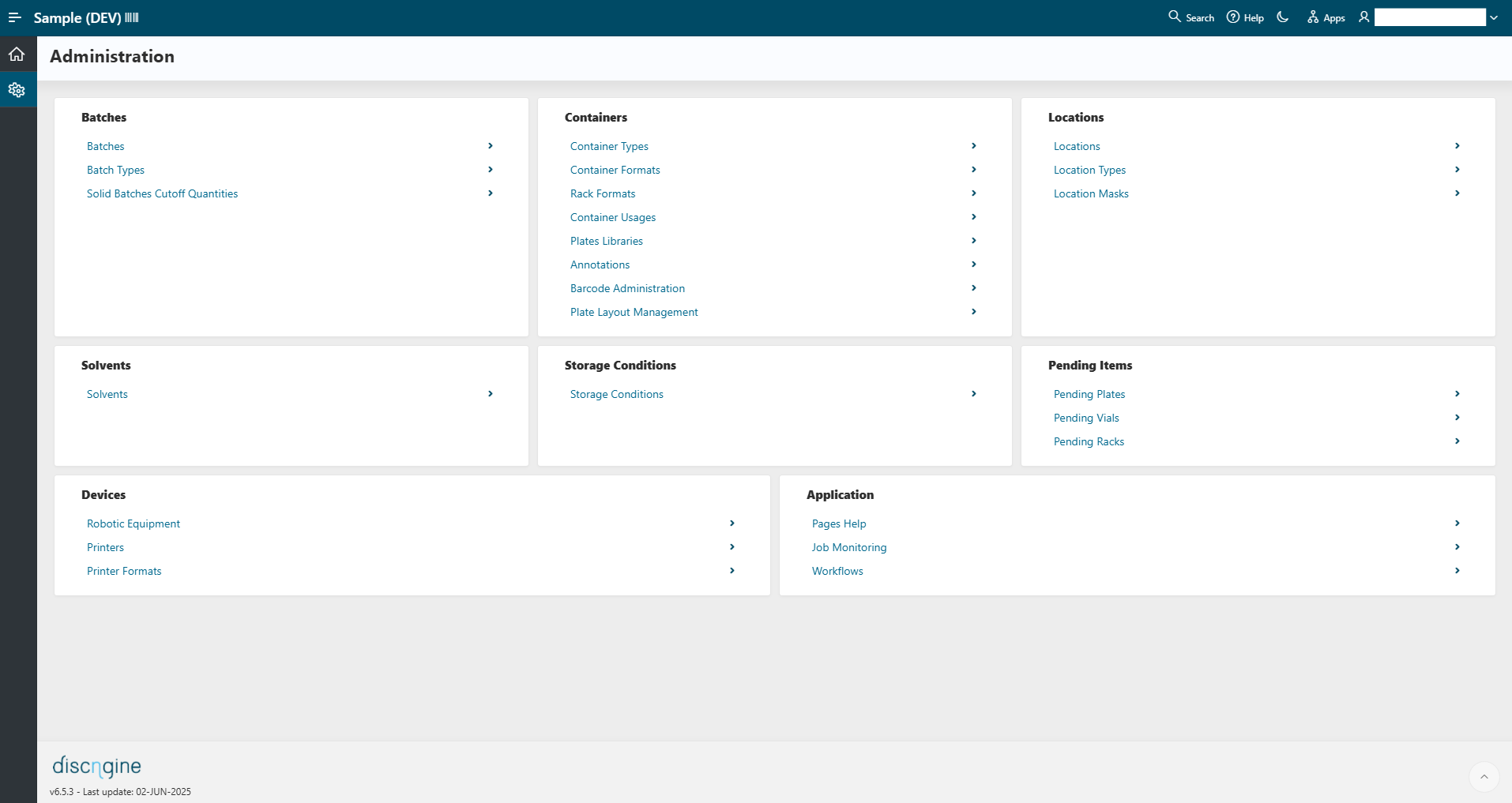 Screenshot of Administration Home Page Administration Home Page