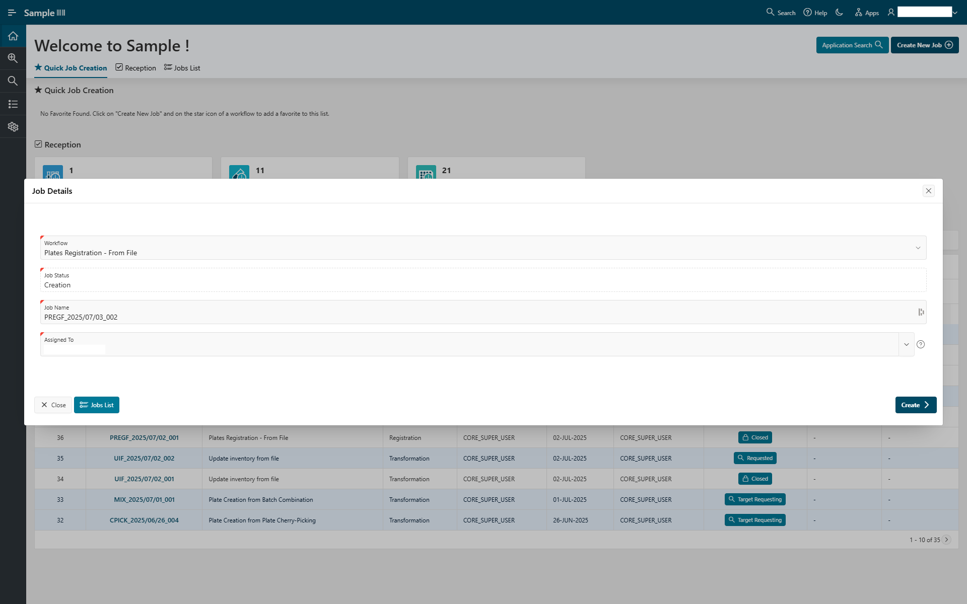 Job Details - Create a New Job