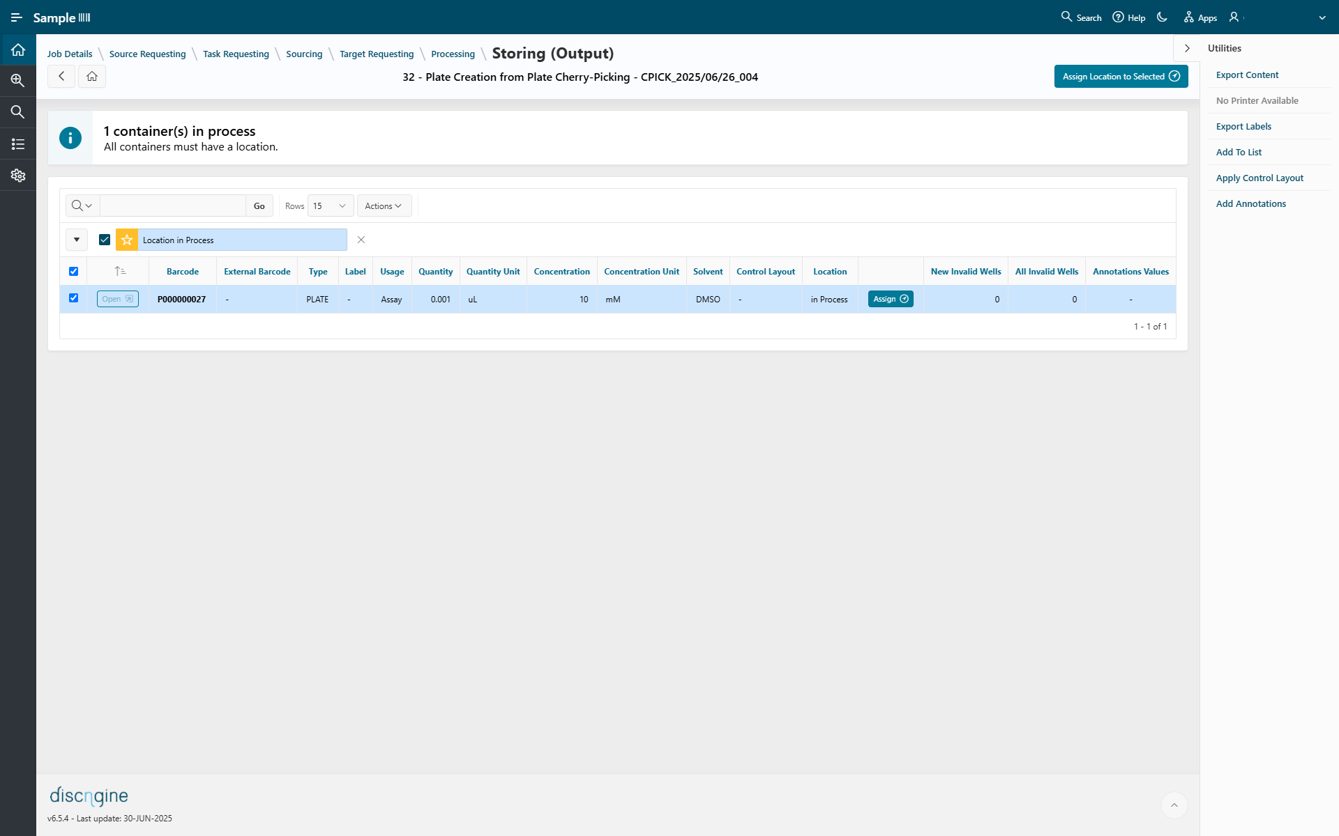 Storing: assign locations and manage containers