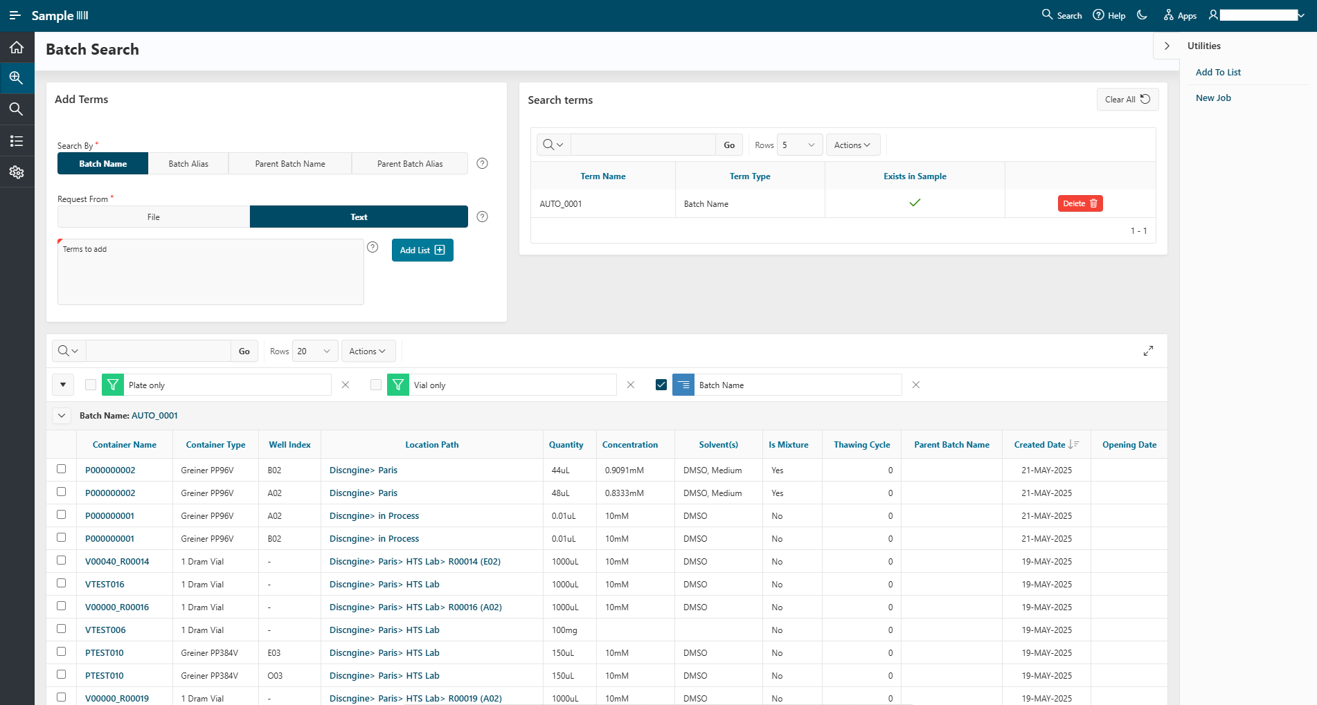 Screenshot of Batches Advanced Search Batches Advanced Search