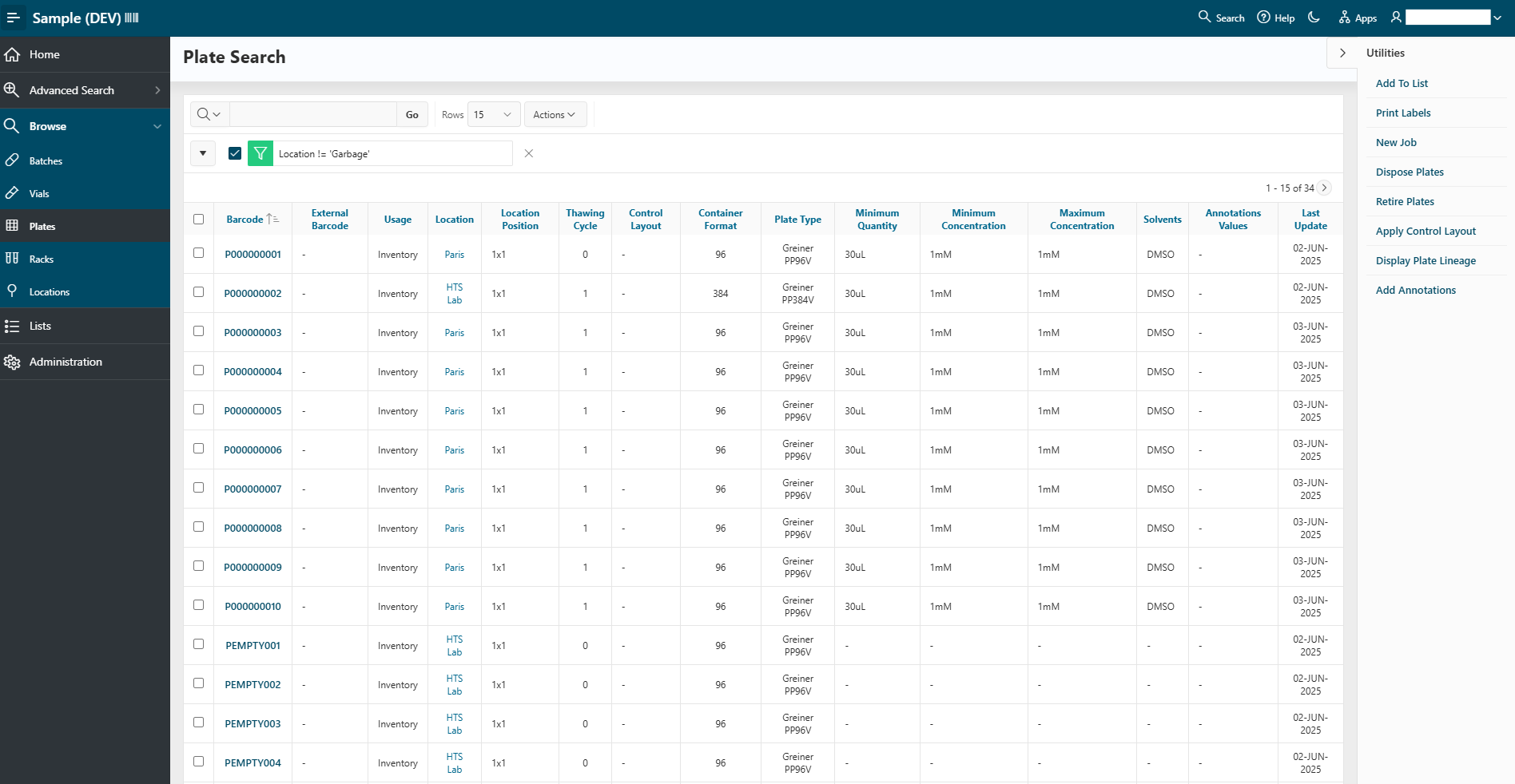 Utilities Panel on Browse Page
