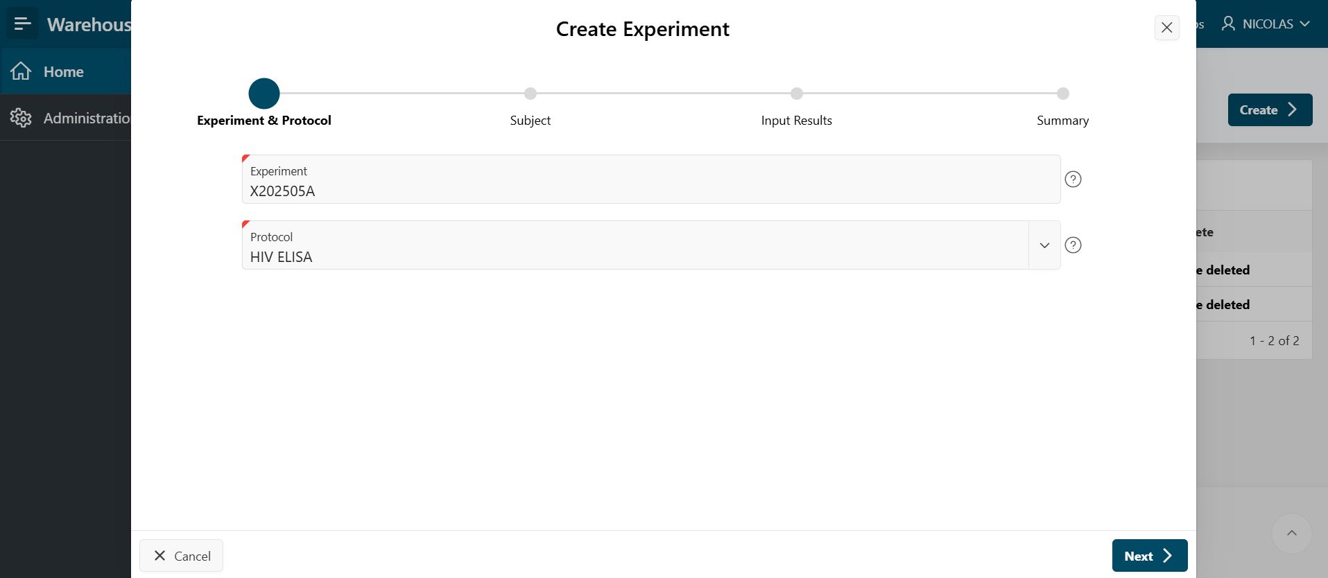 Create experiment - subject