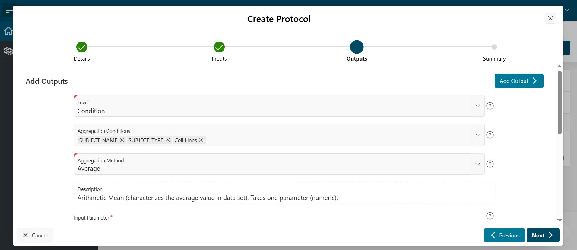 Create protocol - outputs