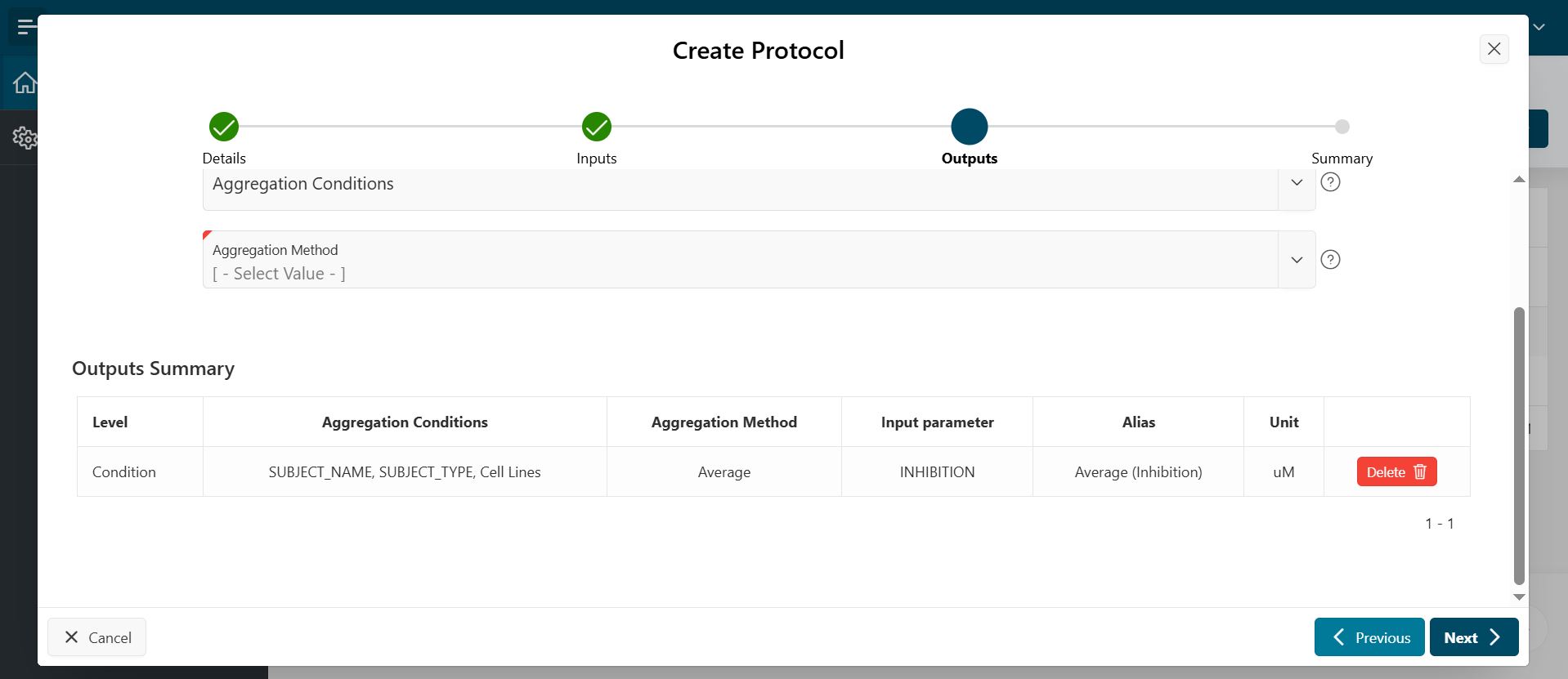 Create protocol - outputs summary