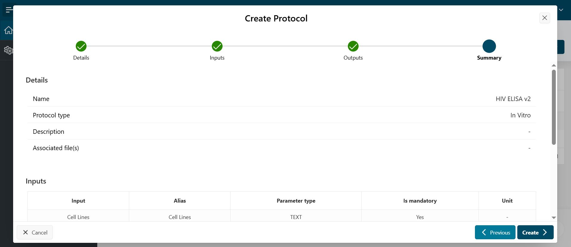 Create protocol - summary
